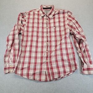 Company 81 Mens Large Plaid Button Down Shirt Red White Long Sleeve‎ Eagle Logo